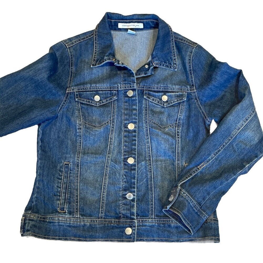 Jones New York Denim Trucker Jacket Prince Womens Small Button Front Medium Wash